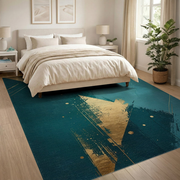 Blue and Teal Gold Abstract Area Rug