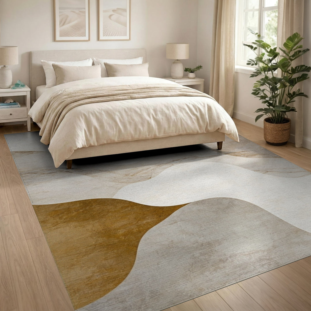 Beige Abstract Wave Area Rug