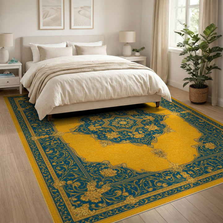 ODIKA Yellow Persian Medallion Area Rug