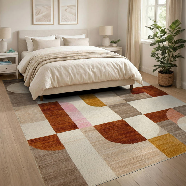 Brown and Tan Abstract Geometric Brown and Tan Area Rug