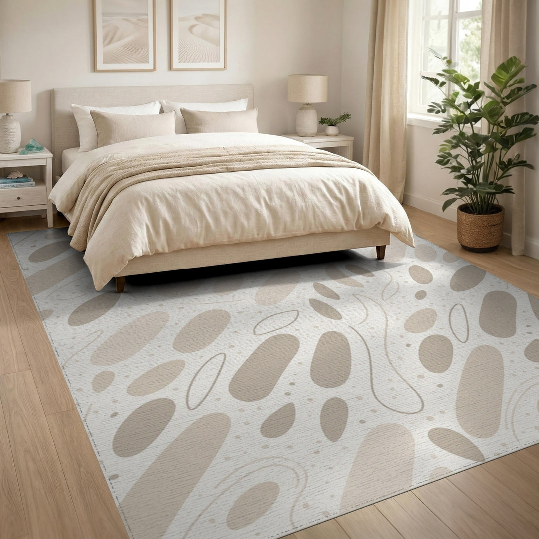 Beige Abstract Oval Area Rug