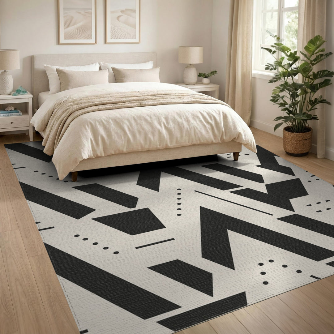 Black White Geometric Area Rug