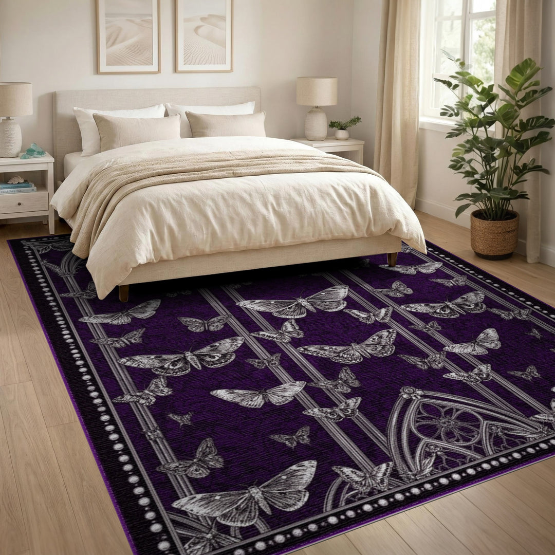 Purple Gothic Moth Area Rug