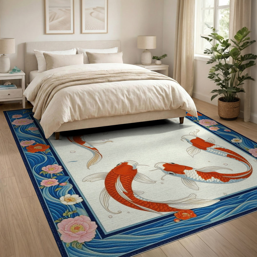 Koi Fish Floral Wave Area Rug