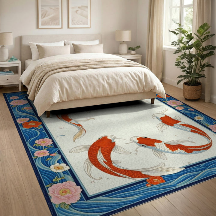 Koi Fish Floral Wave Area Rug