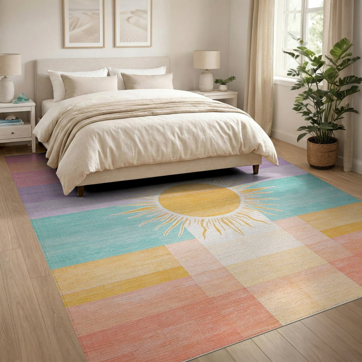 Sunburst Pastel Plaid Area Rug