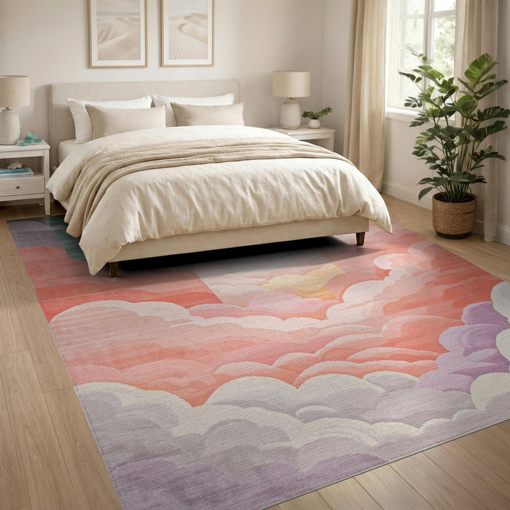 Pink Sunset Cloud Washable Area Rug