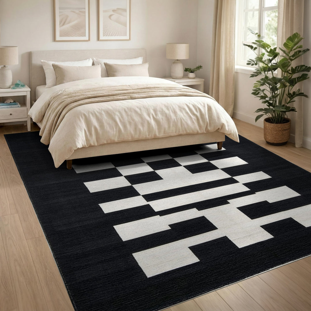 Black White Geometric Area Rug