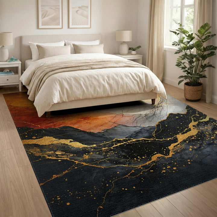 Abstract Gold and Orange Area Rug