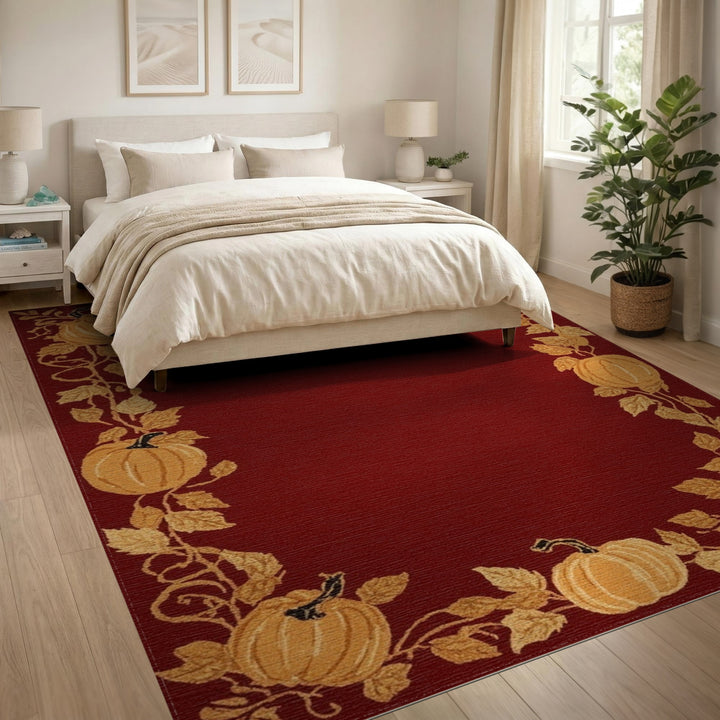 Red Pumpkin Border Area Rug