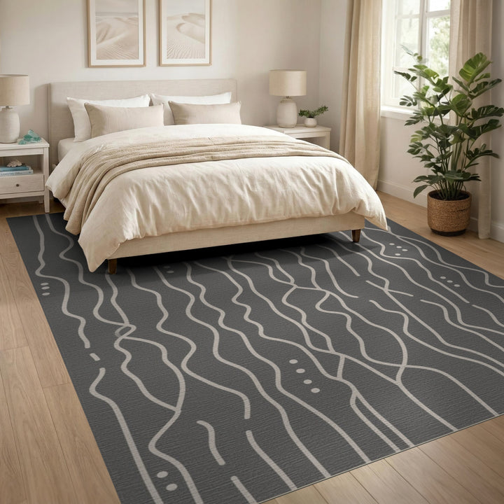 Grey Abstract Wave Area Rug