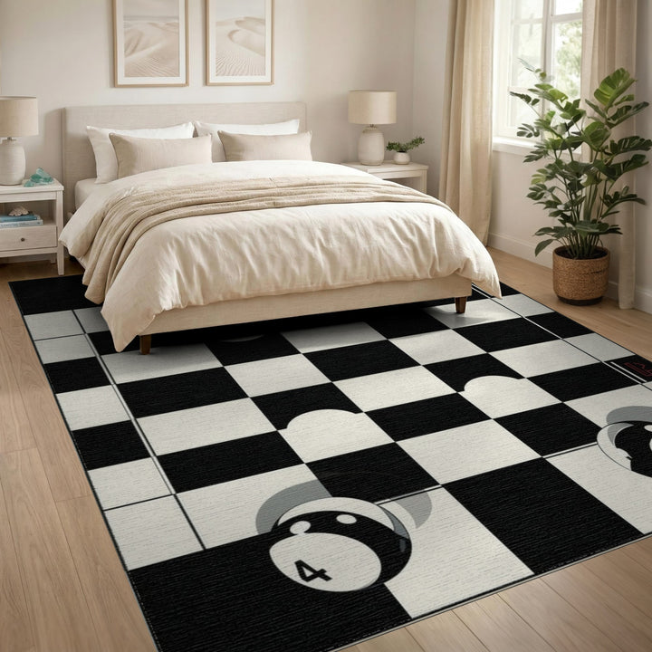 Billiard Balls Black White Geometric Area Rug