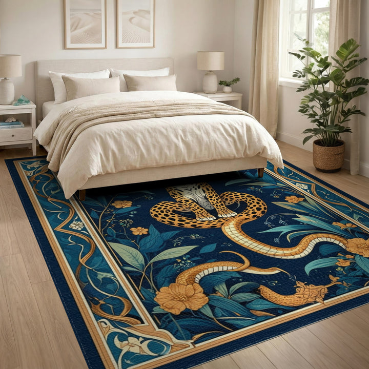 Blue Jungle Leopard Serpent Area Rug