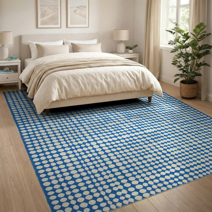 Blue Polka Dot Geometric Area Rug