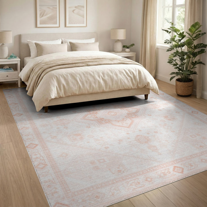 Blush Pink Persian Washable Area Rug