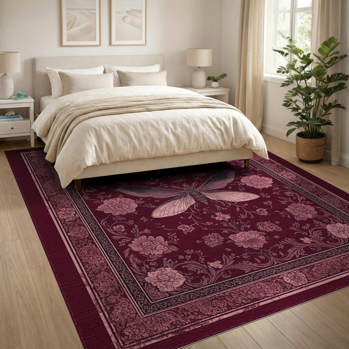 Moth Floral Red Vintage Area Rug