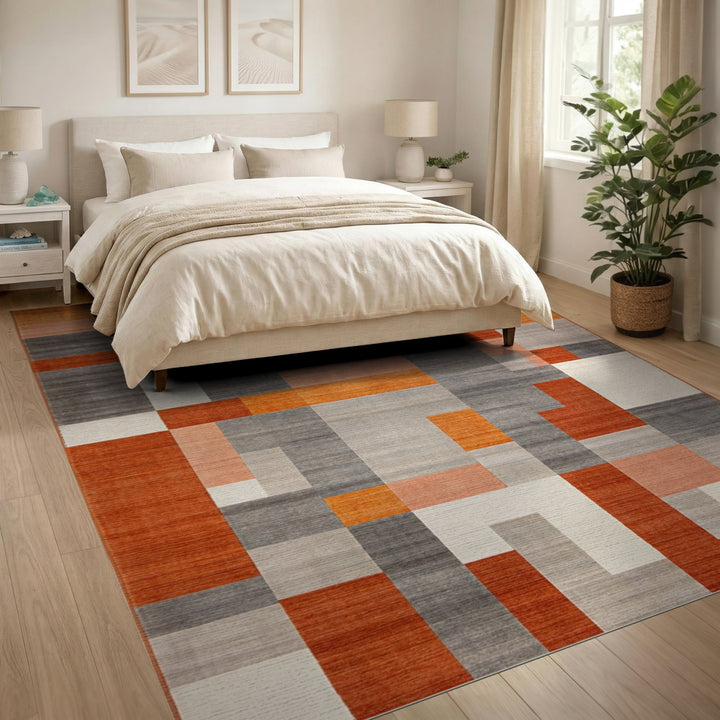 Geometric Modern Orange Geometric Block Area Rug