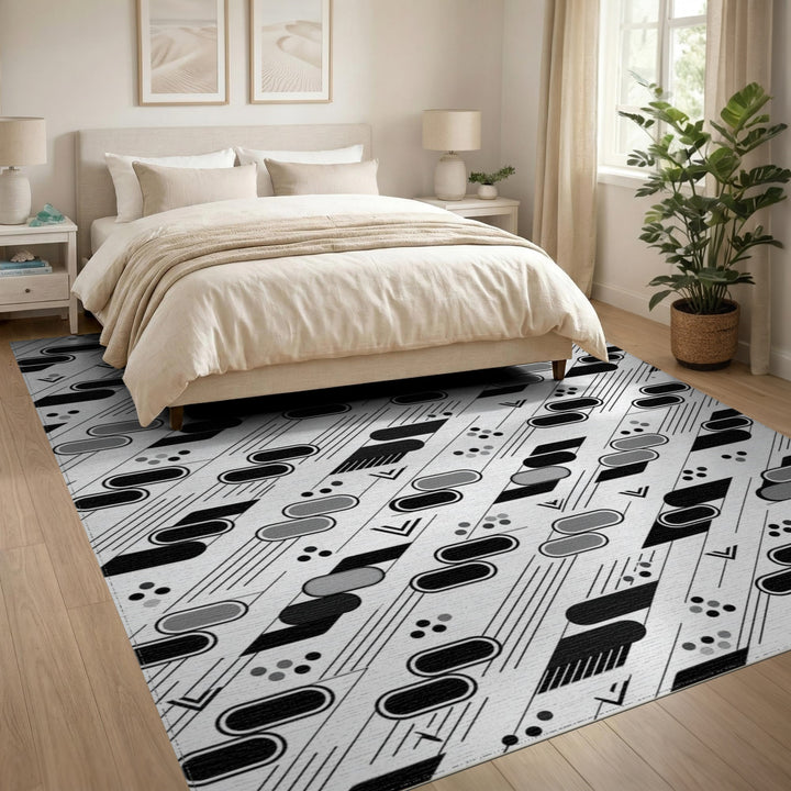 Black White Geometric Area Rug