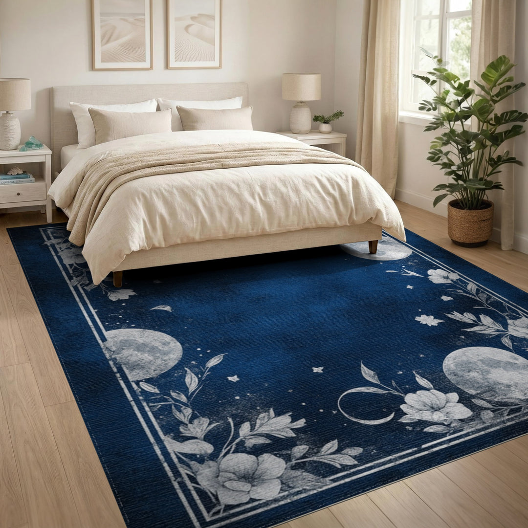 Celestial Moon Floral Distressed Area Rug