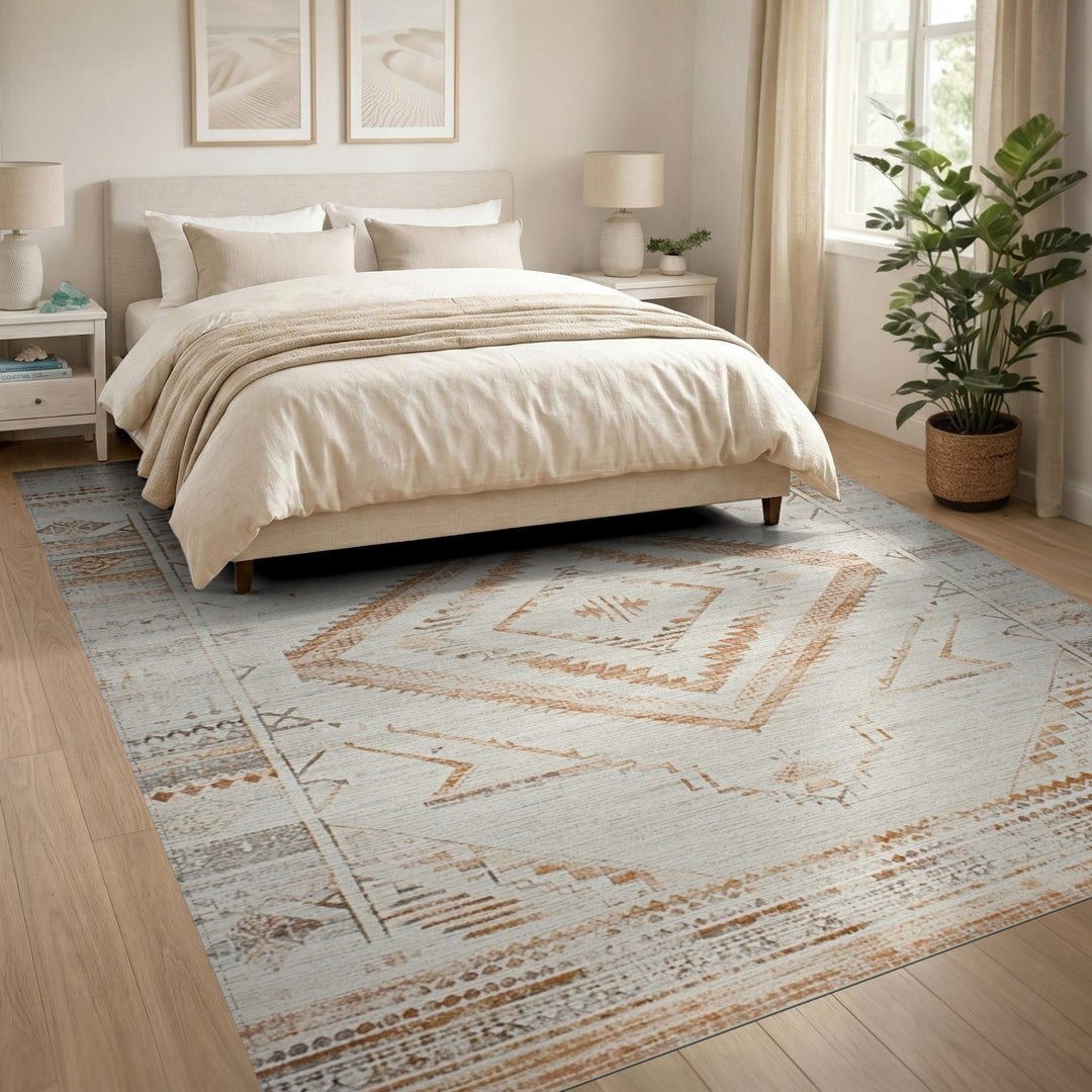 Brown Tan Heritage Tribal Diamond Area Rug