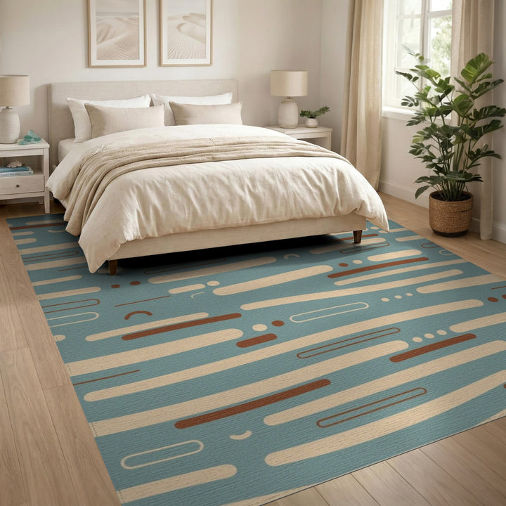 Teal Abstract Lines Area Rug