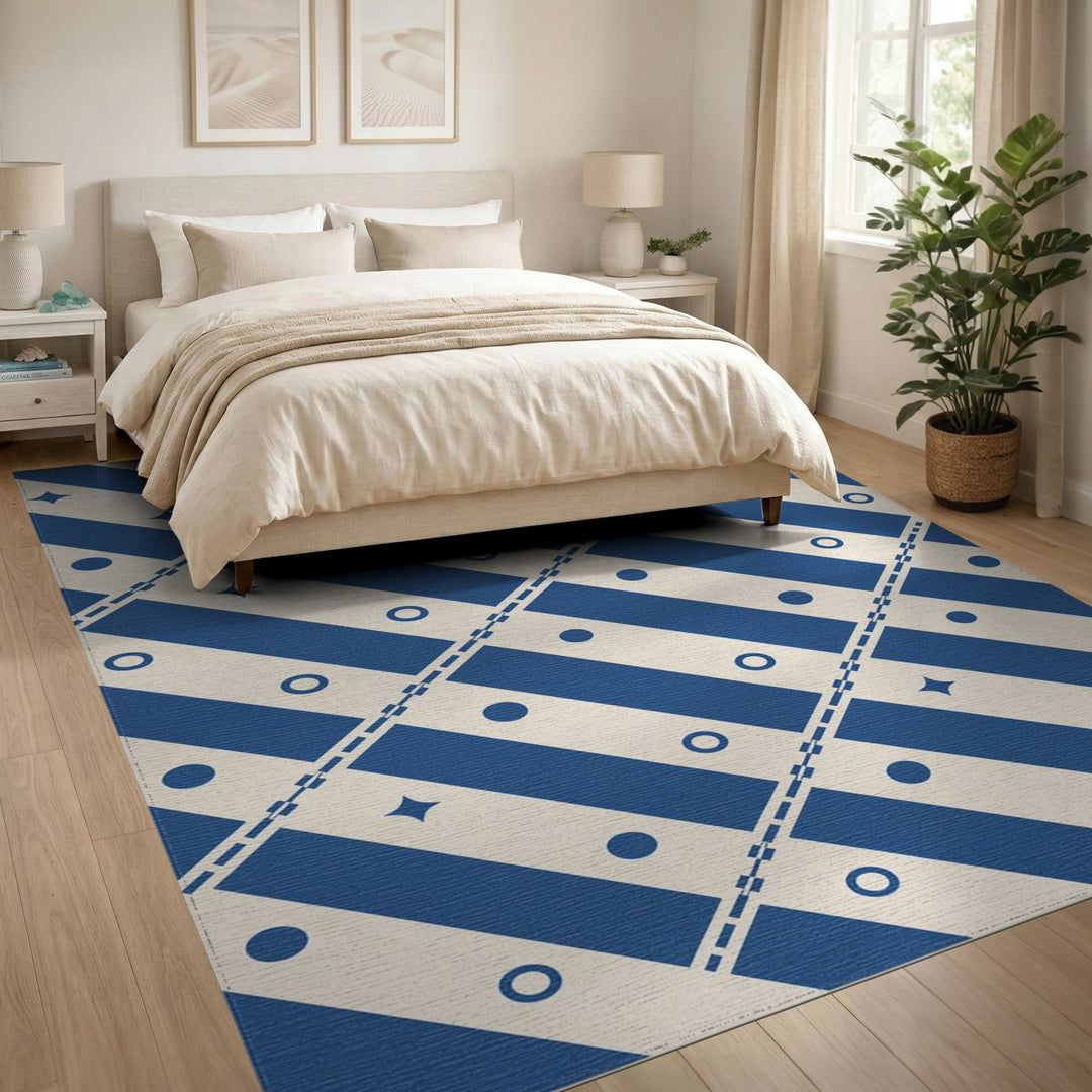 Geometric Modern Blue and Teal Blue Geometric Striped Area Rug
