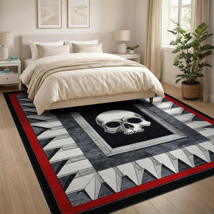 Framed Skull Black White Area Rug