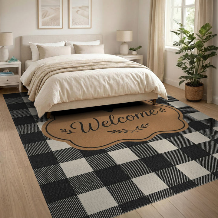 Black White Checkered Welcome Area Rug