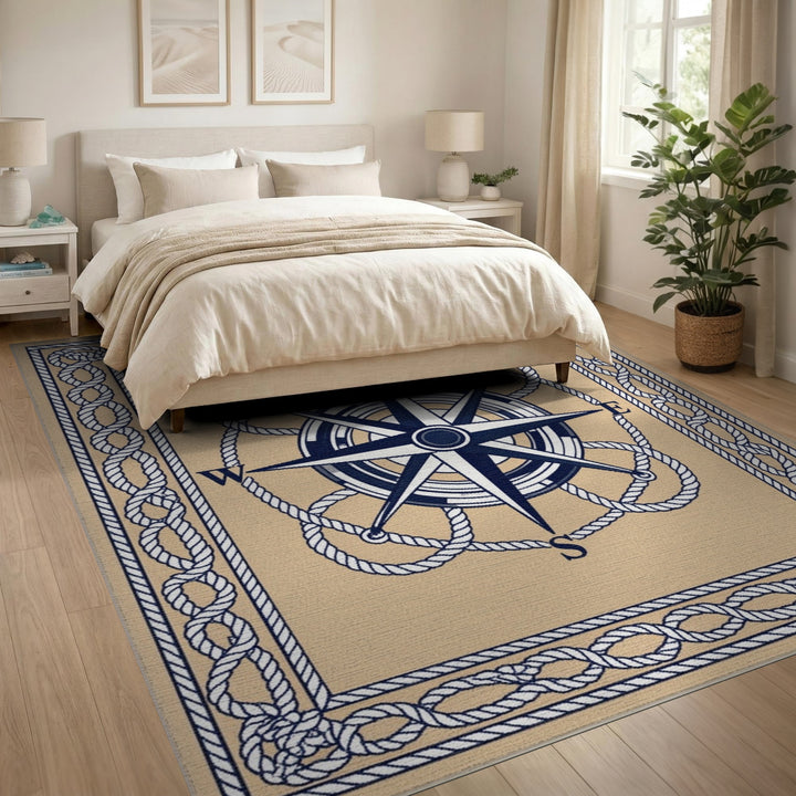 Beige Nautical Compass Area Rug