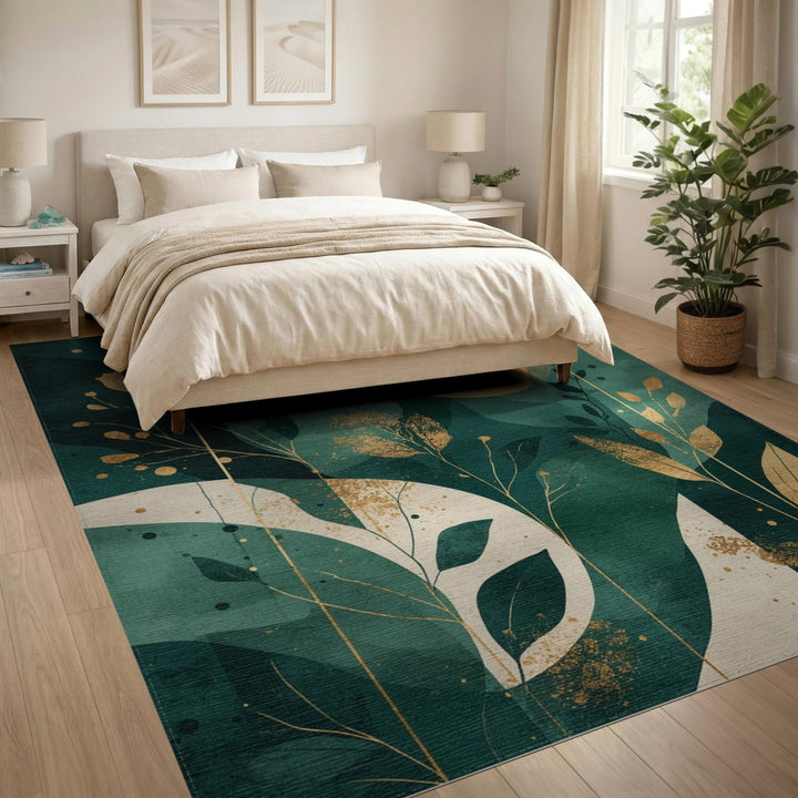 Teal Gold Abstract Circle Area Rug