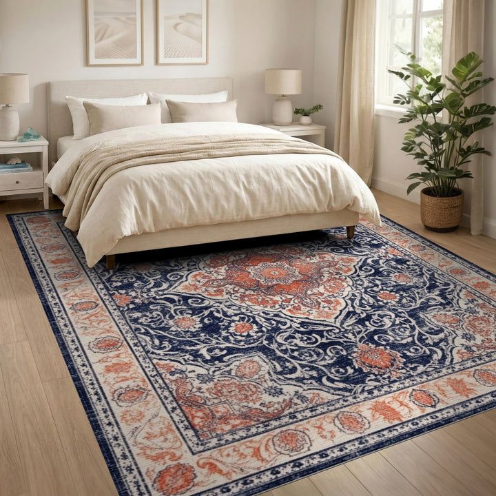 Navy Blue Persian Medallion Area Rug