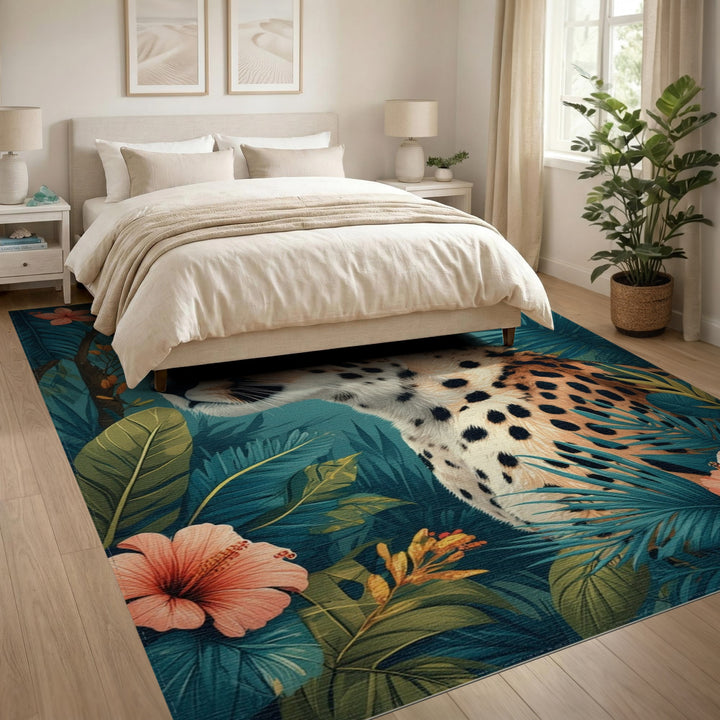 Teal Jungle Cheetah Area Rug