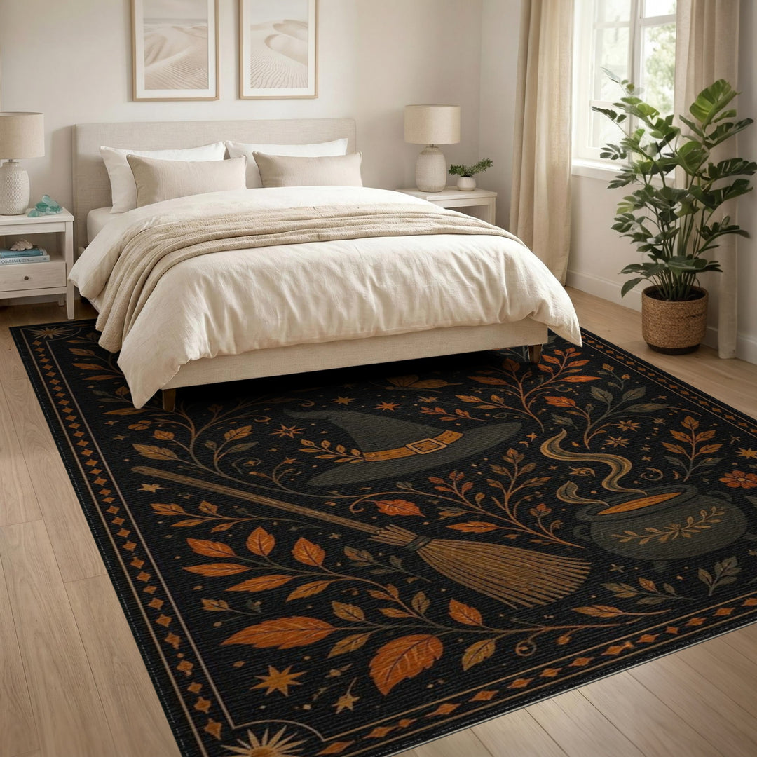 Witch Hat Orange Floral Area Rug