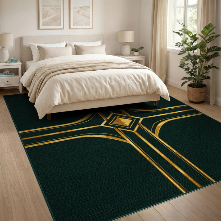 Green Gold Geometric Area Rug