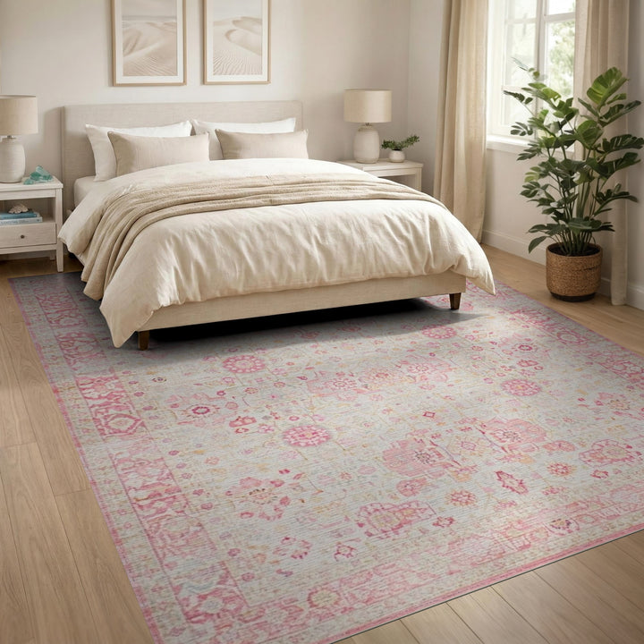 Blush Pink Floral Vintage Area Rug