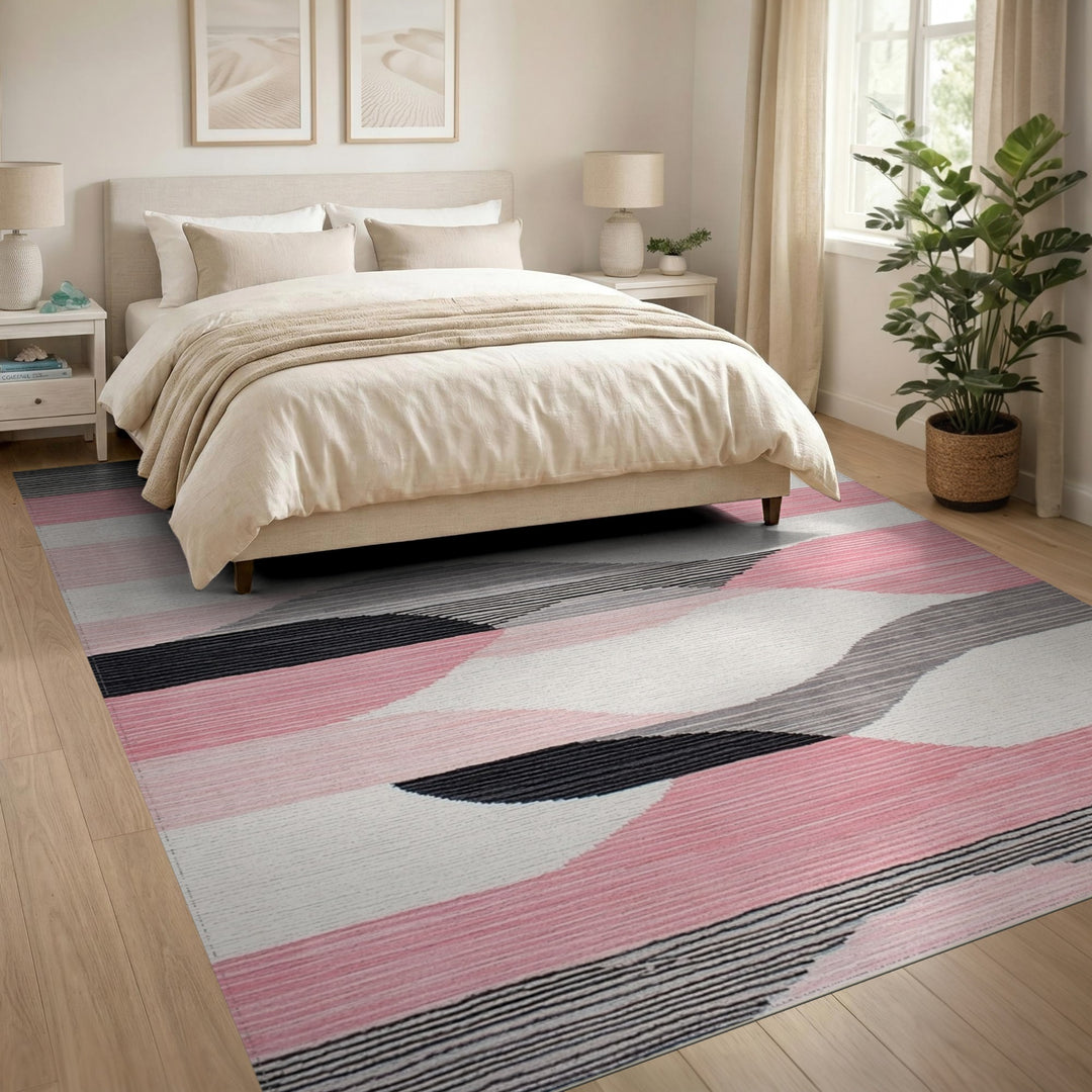 Geometric Modern Pink Geometric Wave Area Rug
