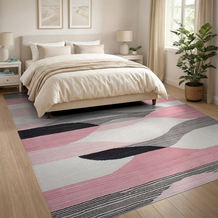 Geometric Modern Pink Geometric Wave Area Rug