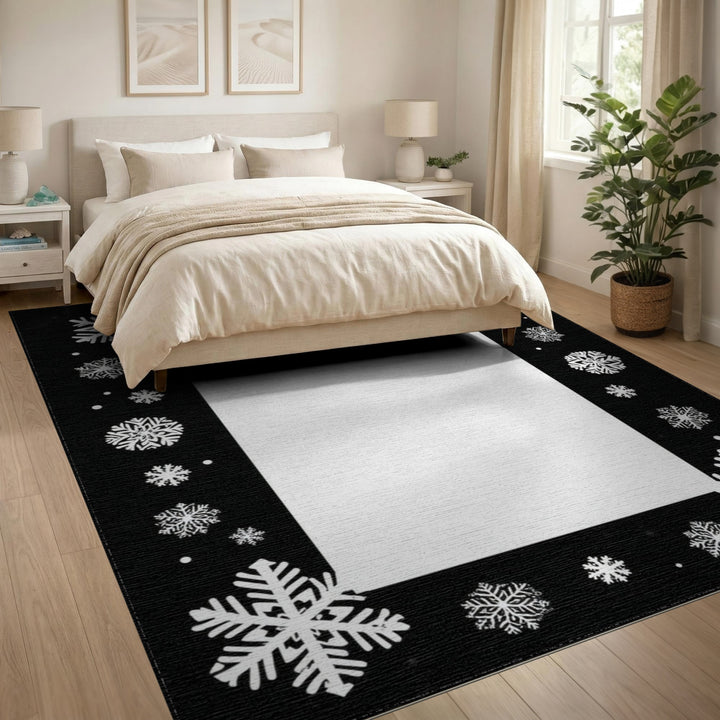 Black White Snowflake Kids Area Rug