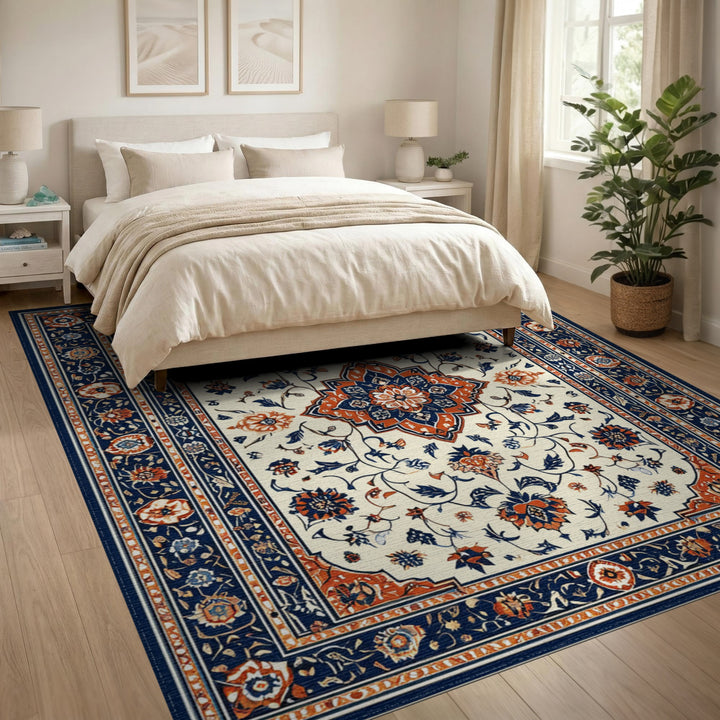 Traditional Persian Medallion Navy Persian Floral Medallion Area Rug
