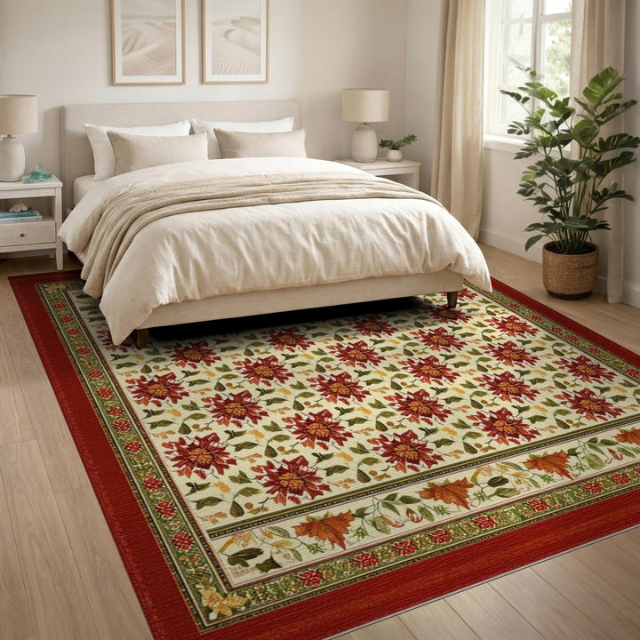 Red Floral Vintage Area Rug
