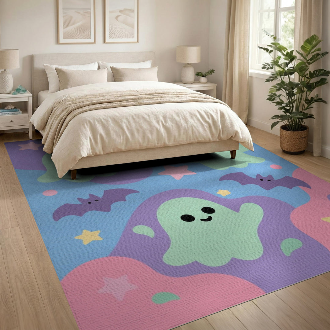 Cute Ghost Bat Pastel Kids Area Rug