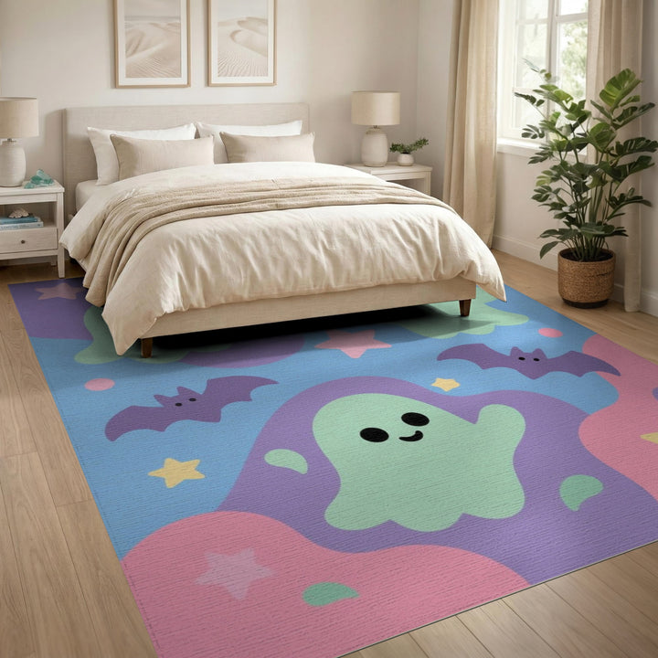 Cute Ghost Bat Pastel Kids Area Rug