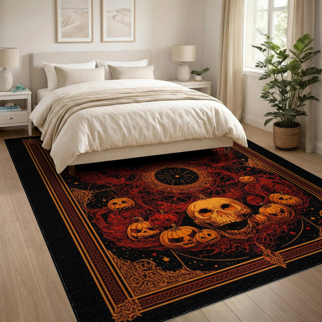Gothic Skull Pumpkin Area Rug