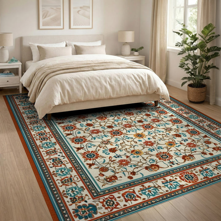 Traditional Persian Floral Blue Teal Floral Persian Area Rug