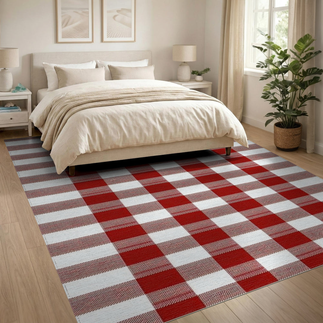 Rustic Farmhouse Red Checkered Farmhouse Area Rug