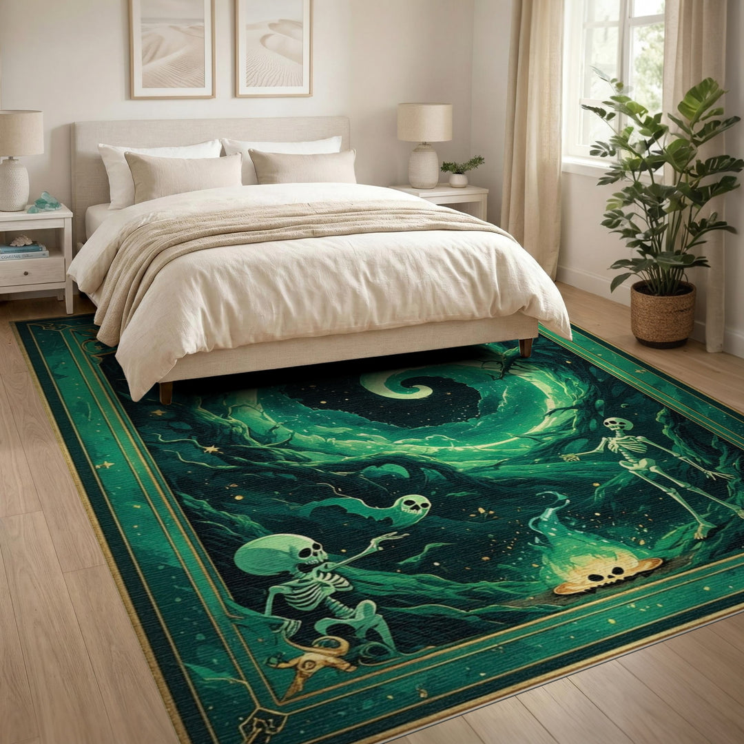 Mystic Green Vortex Skeleton Area Rug