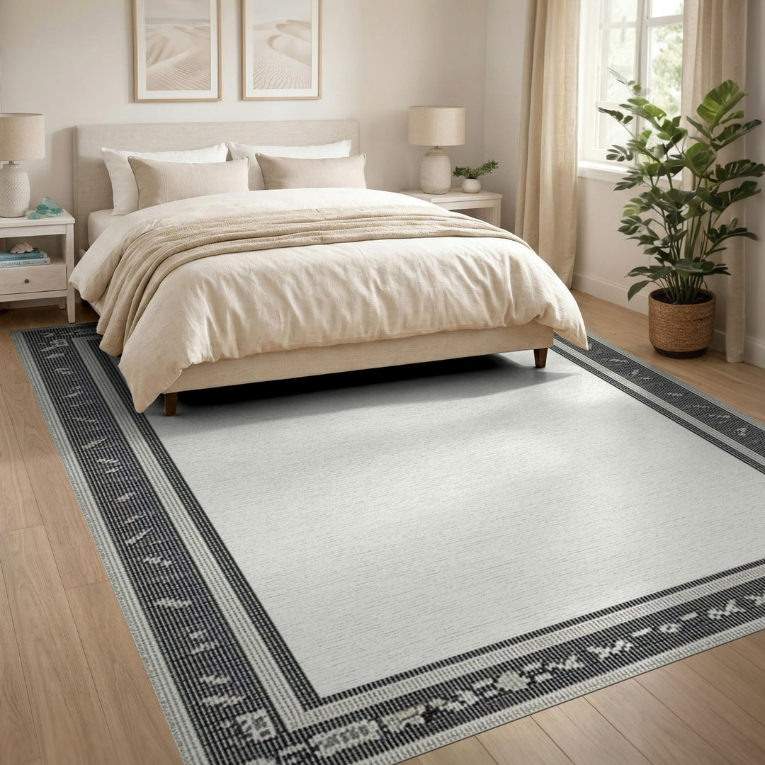 Black White Heritage Tribal Border Area Rug