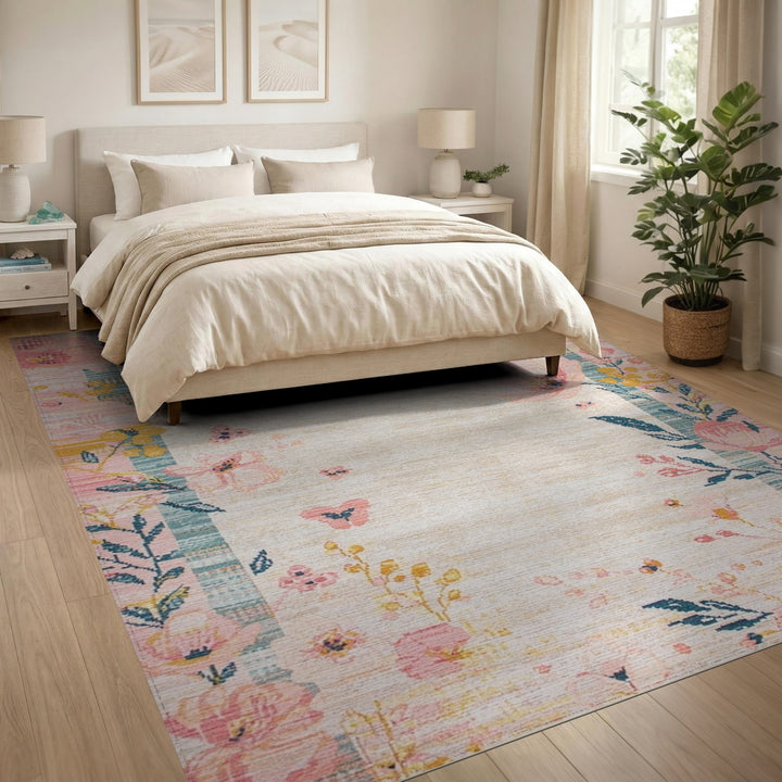 Pink Floral Vintage Border Pink Area Rug