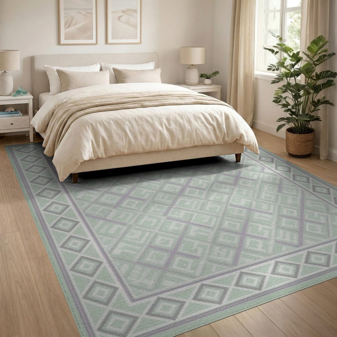 Green Sage Green Geometric Lattice Area Rug