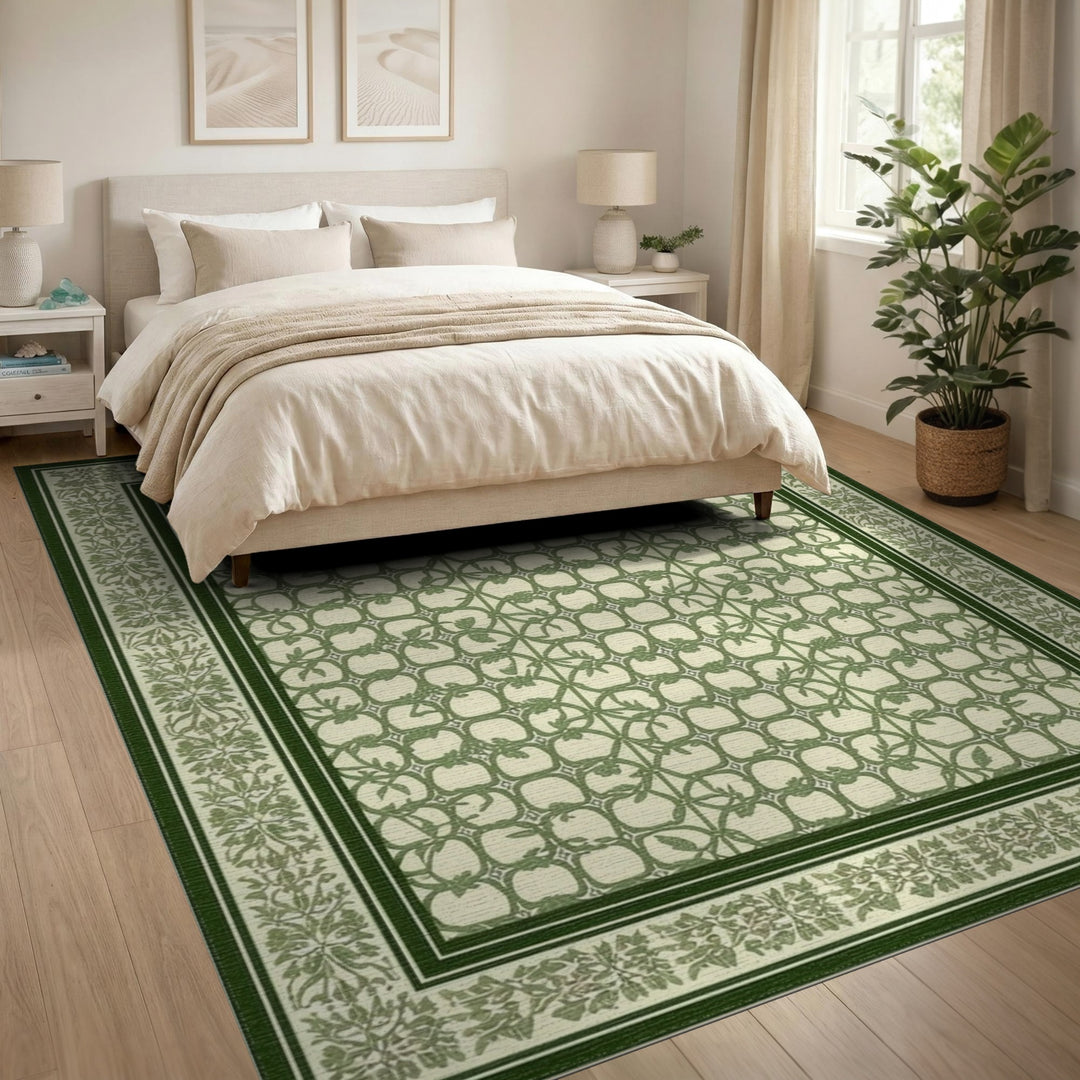 Green Floral Vintage Area Rug